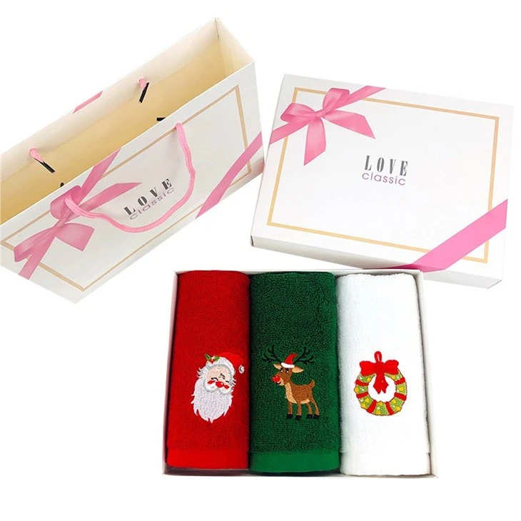 Christmas Gift Towel Wholesale Pure Cotton Does Not Lose Hair Santa Claus Holiday Advertising Hand Towel Embroidery
