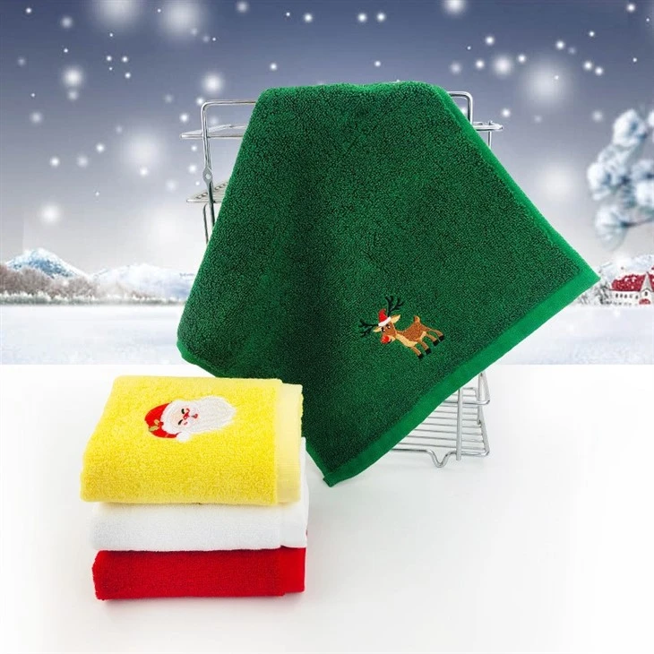Christmas Gift Towel Wholesale Pure Cotton Does Not Lose Hair Santa Claus Holiday Advertising Hand Towel Embroidery
