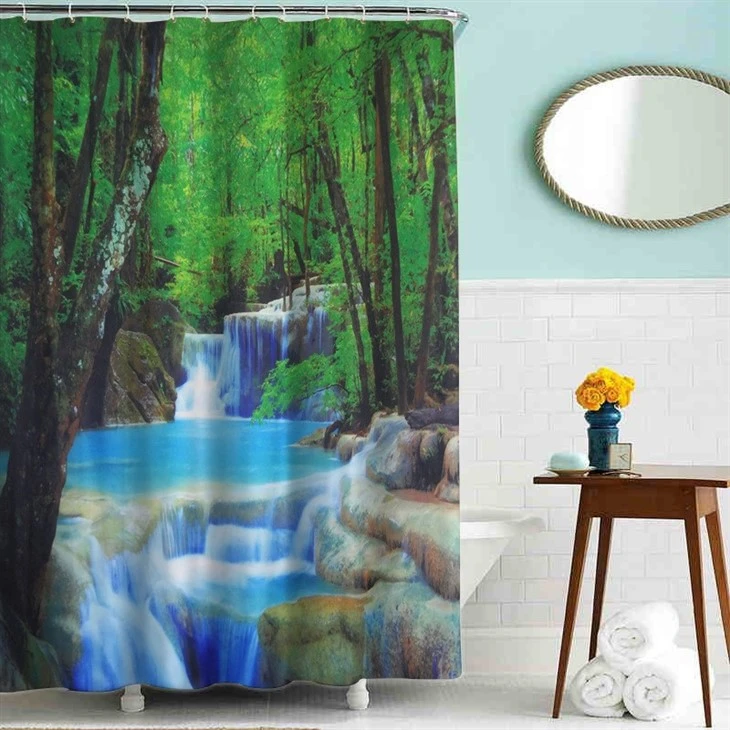 Digital Printing Landscape Waterfall Shower Curtain Polyester Fabric Waterproof Shower Curtain Factory Direct Supply Bath Curtain
